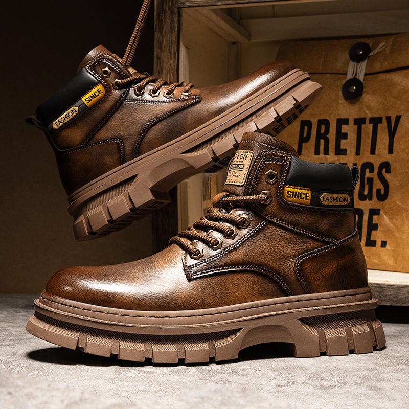 Fashion Men'S Boots - Vintage الرجال منصة حذاء من الجلد