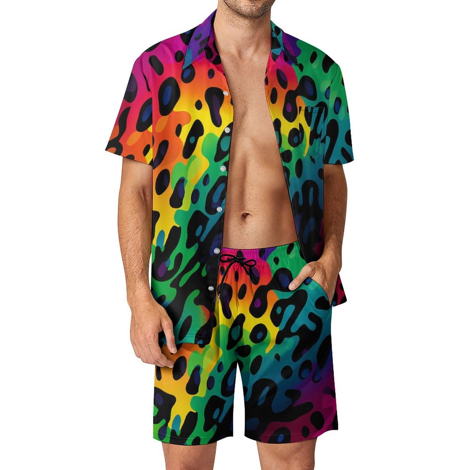 Queer Men'S Fashion - طقم قميص رجالي صيفي بتصميم هندسي