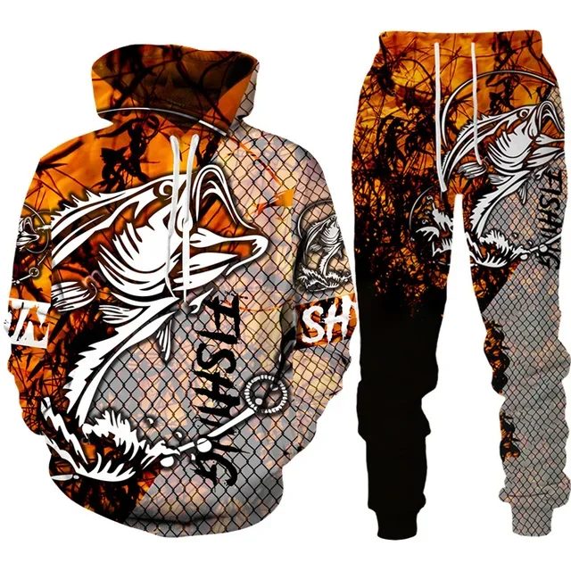 طقم هودي وبنطال مطبوع عليه سمك - مراجعة Mens Fashion Camo Pants وسعره